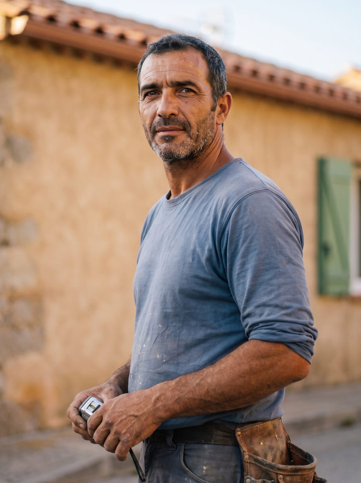 Portrait du couvreur de NG Couvreur sur un chantier à Propriano