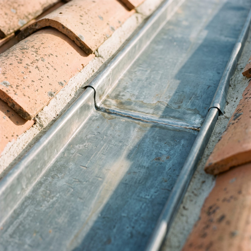 Détail d'une noue en zinc avec joint soudé à l'étain